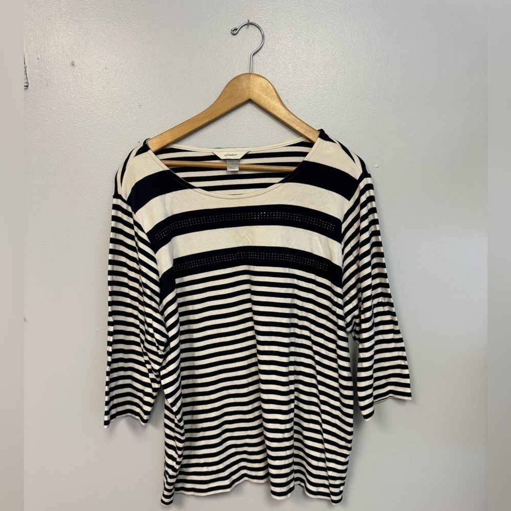 🚨CLEARANCE 0124-191 Navy and white Striped CJ Banks Top